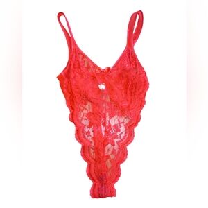 Vintage Victoria Secrets  Gold crown label red lace g string Teddy thong size S